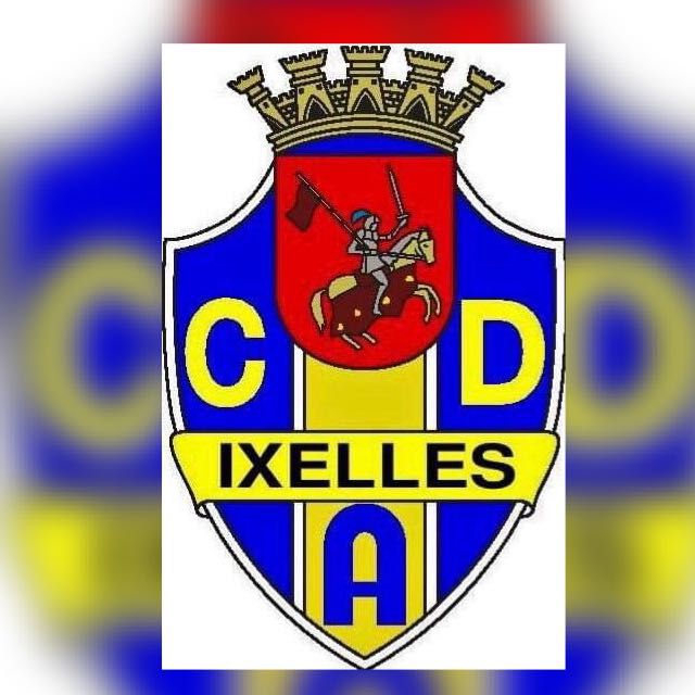 Logótipo do clube CAD Ixelles 'O Elvas' sobre fundo azul, com a palavra 'COMUNICADO' em letras amarelas por baixo.